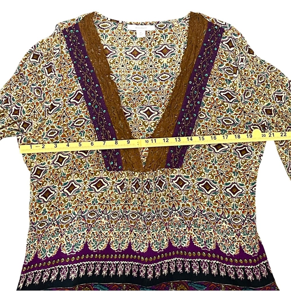 Dressbarn Tunic Top Women XL Multicolor Excellent Paisley Lace Sequin Boho Boho - Picture 10 of 13